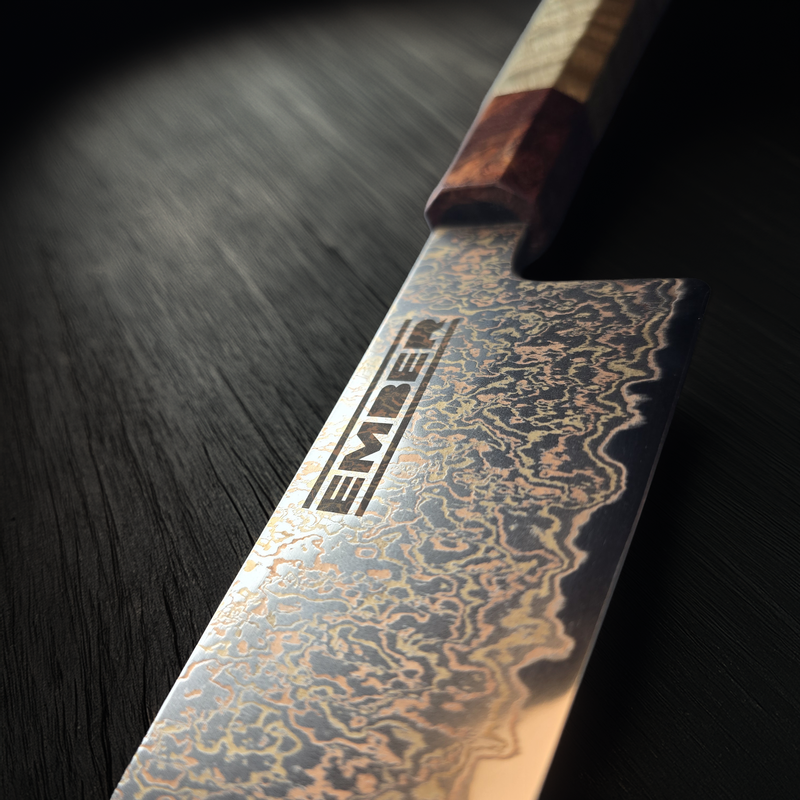 PYRO cuchillo bunka damasco de cobre y bronce 8 pulgadas